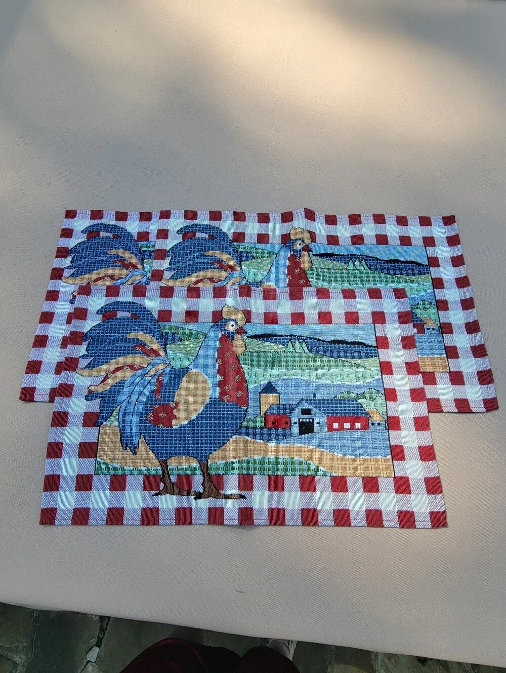 Unique Tapestry Rooster Placemats Woven Country Farm Barn set of 3